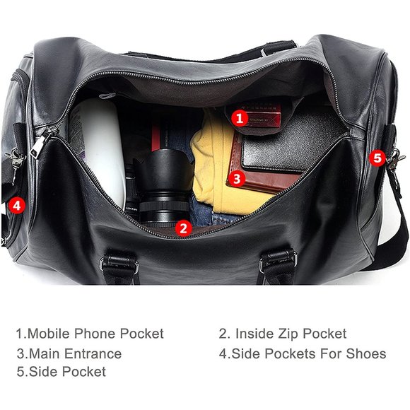 Weekender Oversized Travel Duffel Bag With Shoe Pouch, Leather Carry On Bag - Picture 2 of 5